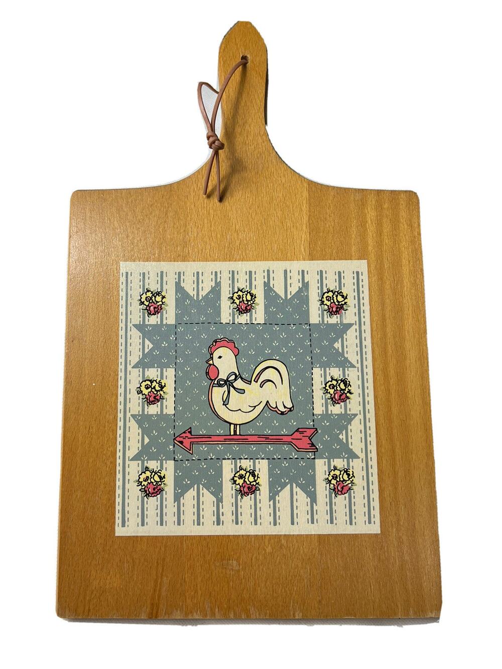 Cutting Board Yugoslavia Country Hen Rooster Weather Vane VTG 80s 15 x 9 Farm